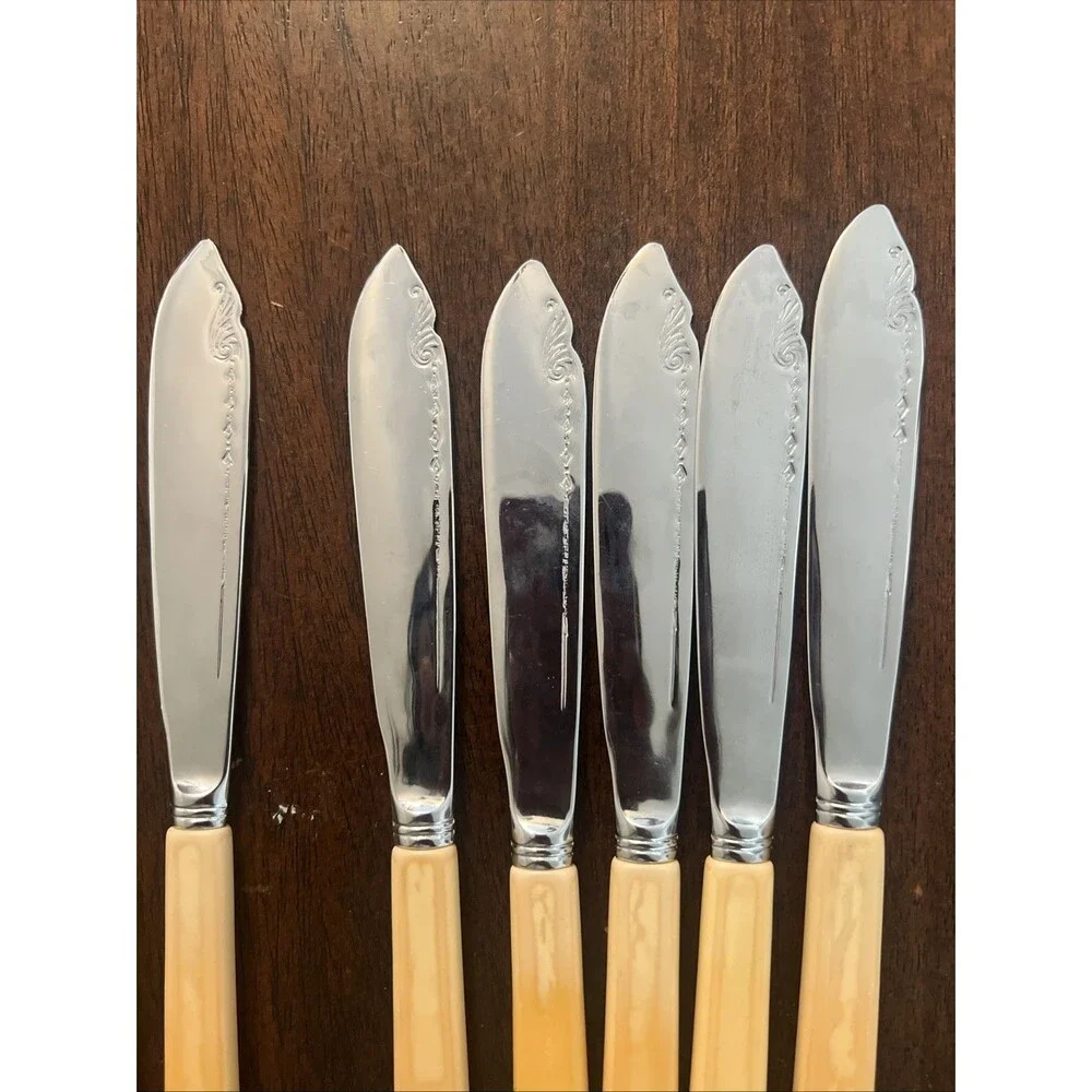Antique Fish Cutlery Silverplate Set of 12 Forks & Knives Ivorine Handle